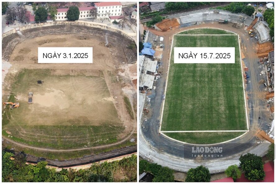 Phu Tho 町のスタジアムは、改修から半年以上が経過し、今では別の姿になっています。写真: To Cong.