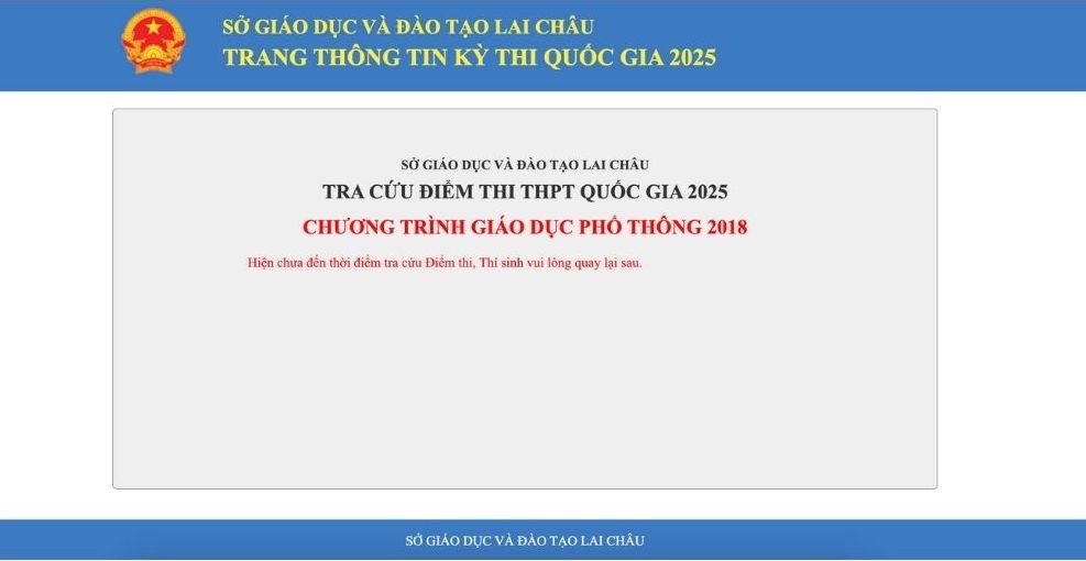 Giao dien website tra cuu diem thi tot nghiep THPT nam 2025 tai Lai Chau.