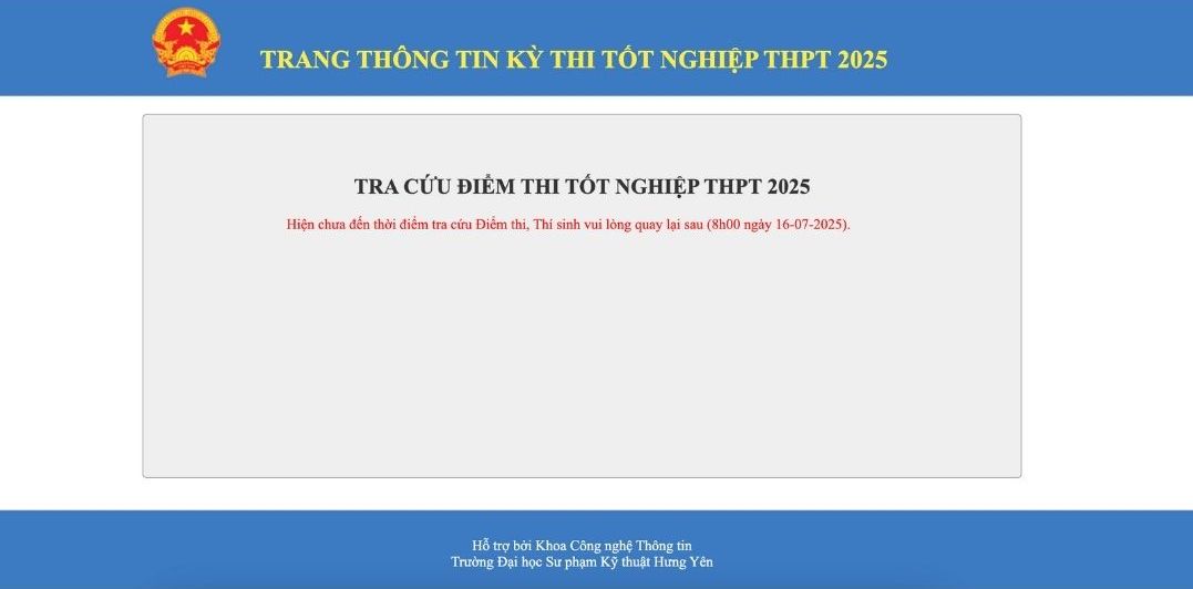 Giao dien website tra cuu diem thi tot nghiep THPT nam 2025 tai Hung Yen.