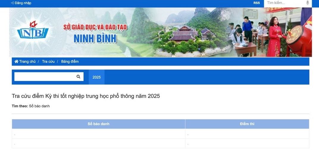 Giao dien website tra cuu diem thi tot nghiep THPT nam 2025 tai Ninh Binh.