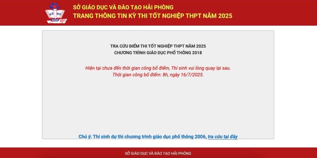 Giao dien website tra cuu diem thi tot nghiep THPT nam 2025 tai Hai Phong.