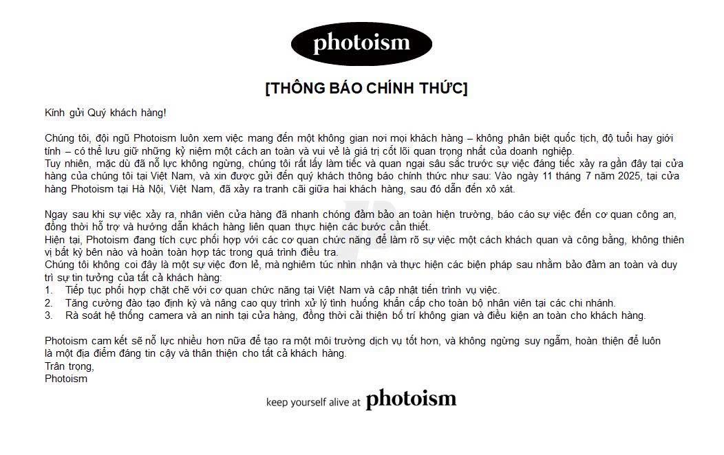 Thong bao chinh thuc tu Photoism. Anh: Photoism