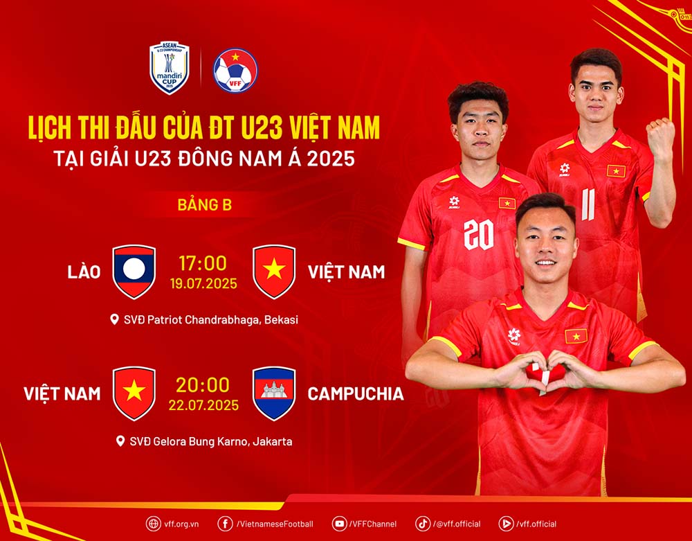 Lich thi dau vong bang giai U23 Dong Nam A 2025 cua U23 Viet Nam. Anh: VFF