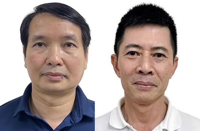Defendant Pham Thai Ha and Chairman of Thuan An Group Nguyen Duy Hung (from left to right). Photo: Ministry of Public Security