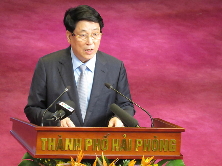 Chu tich nuoc Luong Cuong phat bieu tai cuoc hop. Anh: Mai Chi