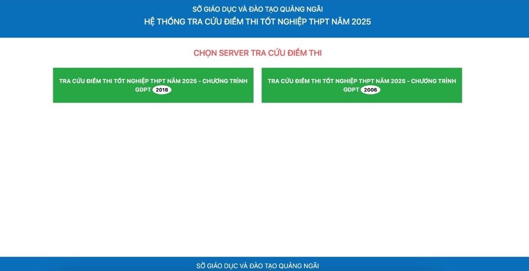 Giao dien website tra cuu diem thi tot nghiep THPT nam 2025 tai Quang Ngai.