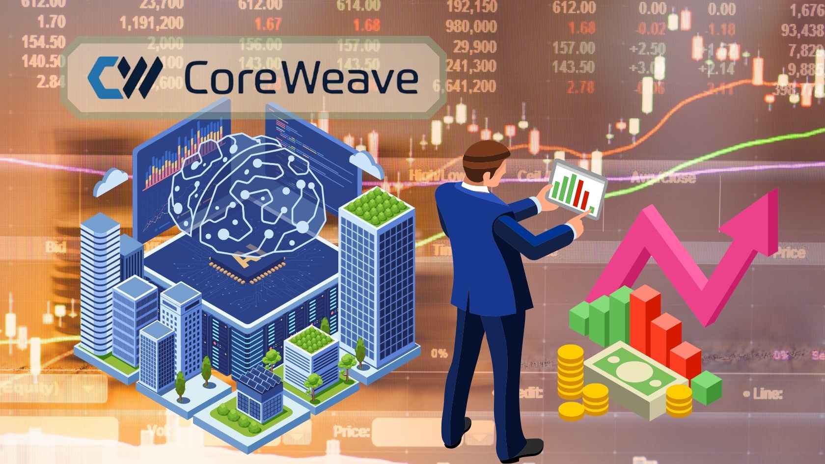 CoreWeave cong bo trung tam du lieu AI tri gia 6 ti USD tai My khien gia co phieu tang vot. Do hoa: Hao Thien