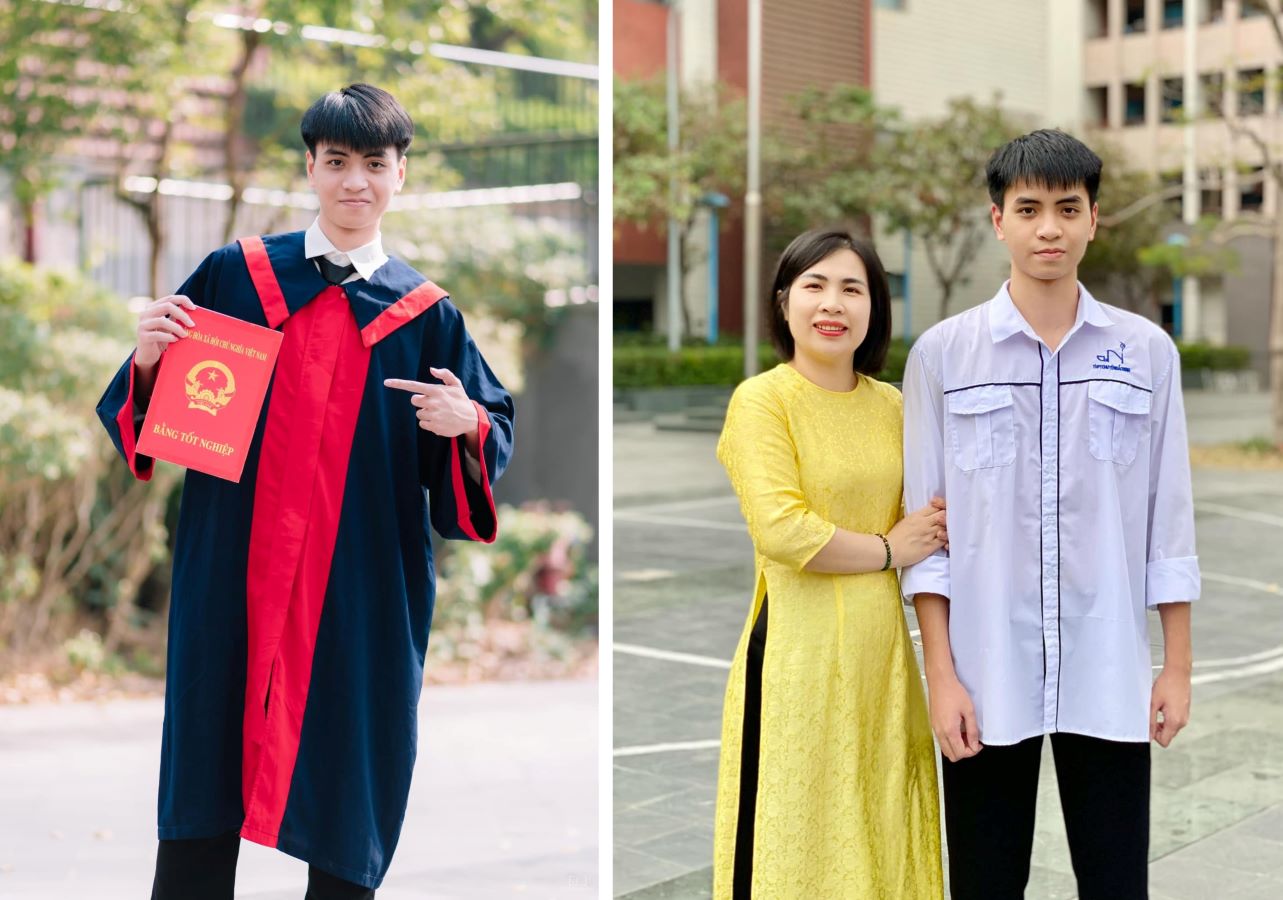 Em Vu Minh Duc, “thu khoa cua thu khoa” trong ky thi danh gia nang luc cua Dai hoc Bach khoa Ha Noi cung co giao chu nhiem. Anh: Truong THPT Chuyen Bac Ninh