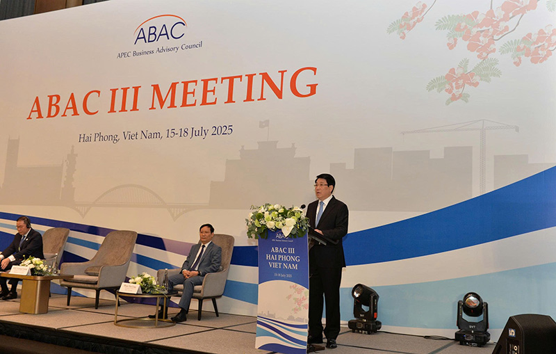 르엉 끄엉 국가주석이 제3차 APEC 기업 자문 위원회(ABAC III) 회의에서 발언하고 있습니다. 사진: 탄 손