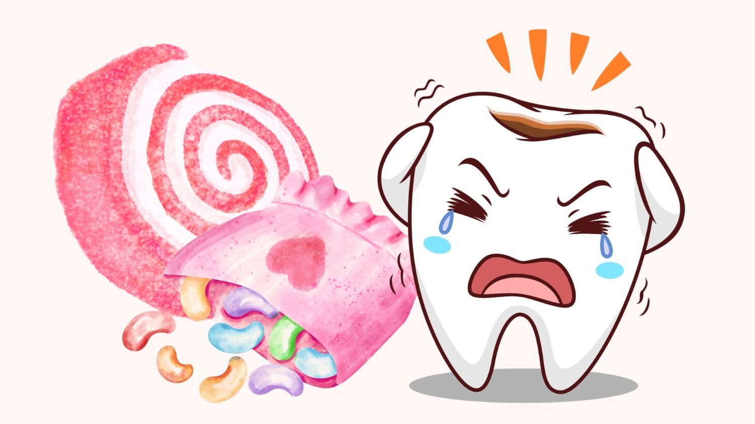 柔らかいキャンディーを食べると歯に害を及ぼす。イラスト:Thanh Thanh