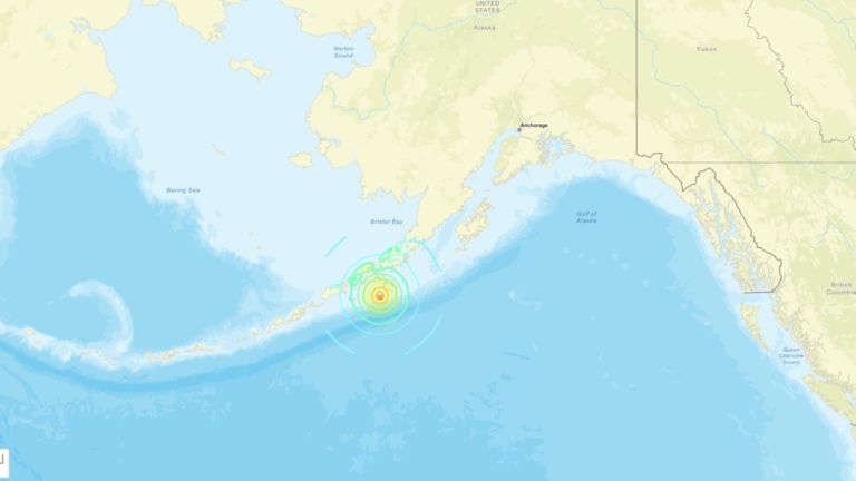 La concentracion del terremoto en Alaska, EE. UU. Foto: USGS