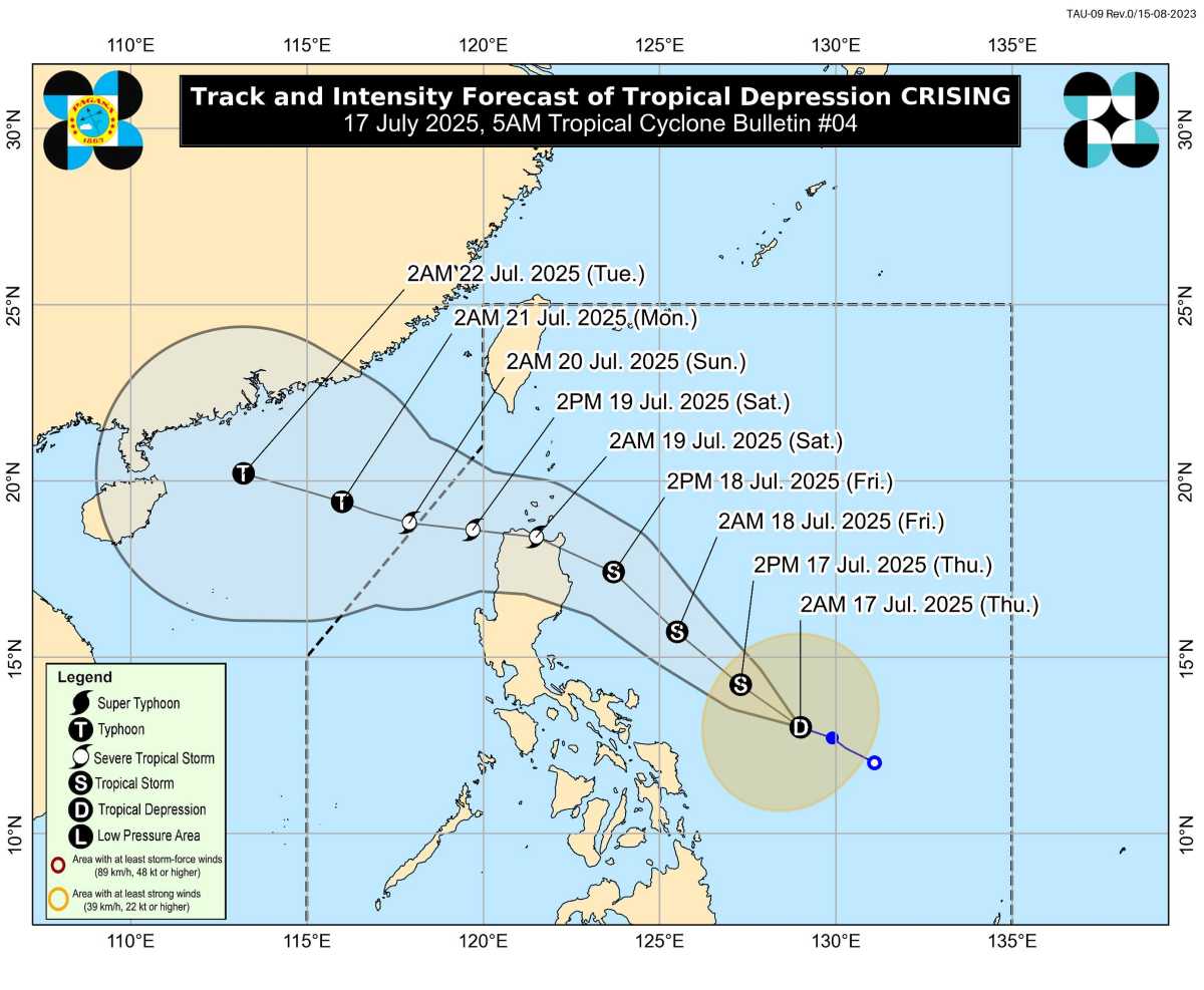 Dự báo đường đi của áp thấp nhiệt đới Crising. Ảnh: PAGASA
