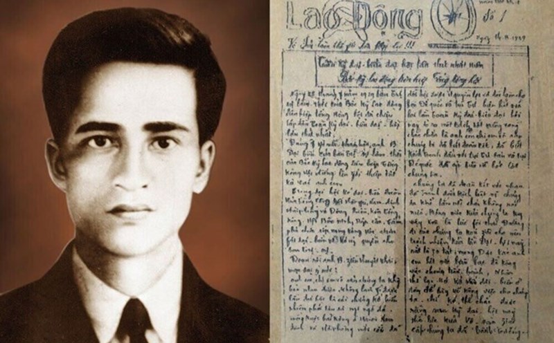 Comrade Nguyen Duc Canh and the first issue of Lao Dong newspaper. Photo: Document of Lao Dong Newspaper