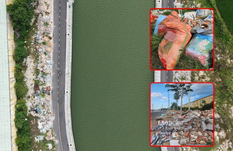 ディン川沿いの2つの道路（Quy Nhon Dong Ward、Gia Lai）に沿って囲まれた廃棄物。写真：Hoai Phuong