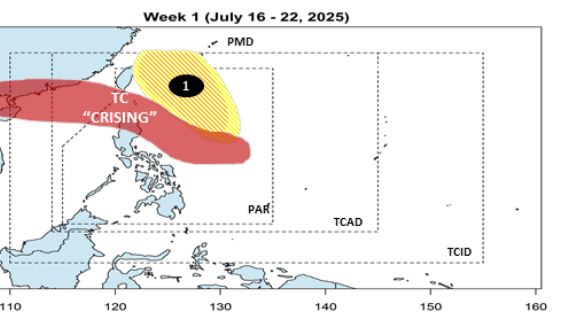 Du bao ap thap 1 hinh thanh ngay sau bao Crising. Anh: PAGASA