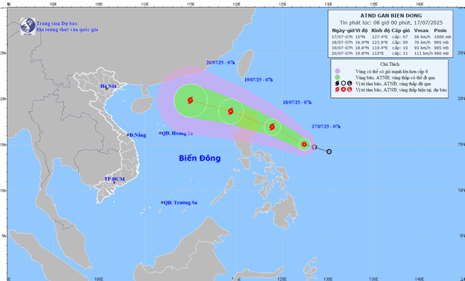 熱帯低気圧の位置と進路に関する7月17日午前8時の更新、台風に発達する可能性。写真:国立水文気象予報センター