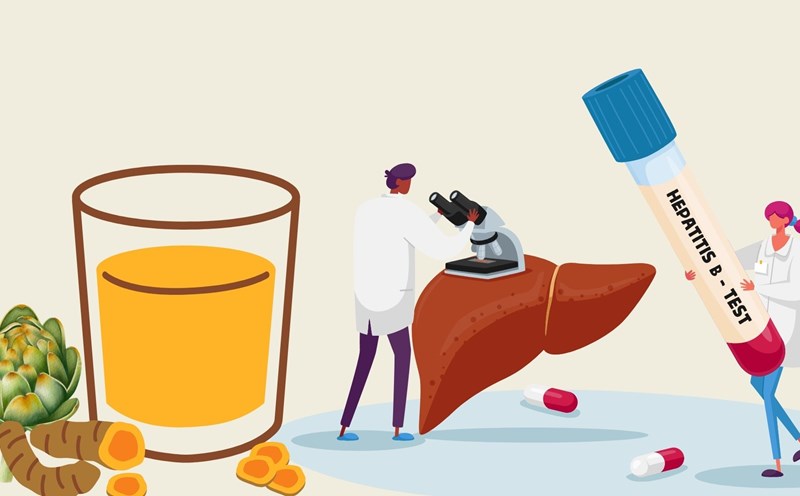 Drinking warm turmeric water helps improve liver function. Graphic photo: Huong Son