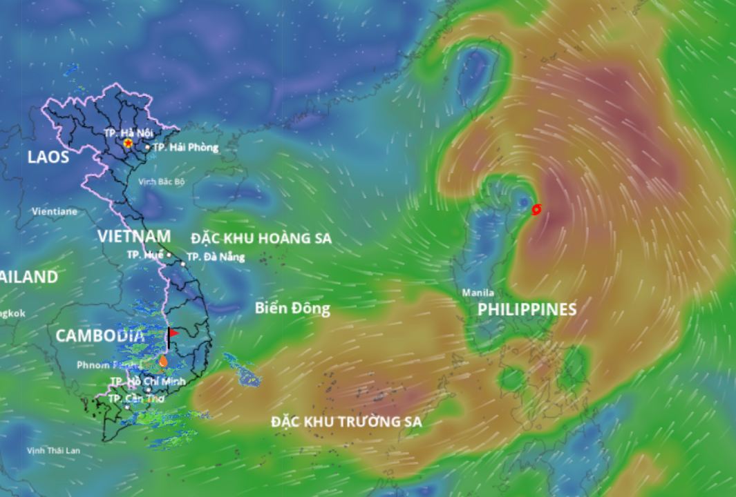 台風Wiphaの位置と進路を更新。出典:ベトナム自然災害監視システム