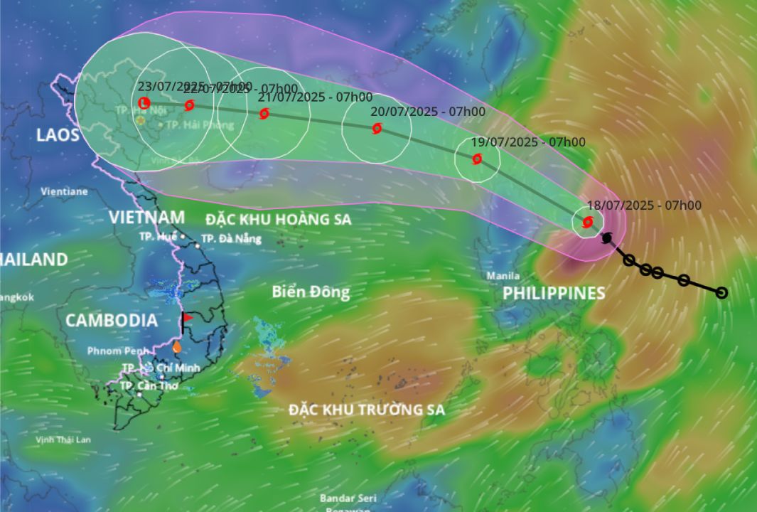 7月18日午前9時の台風Wiphaの位置と進路に関する更新。写真:ベトナム自然災害監視システム