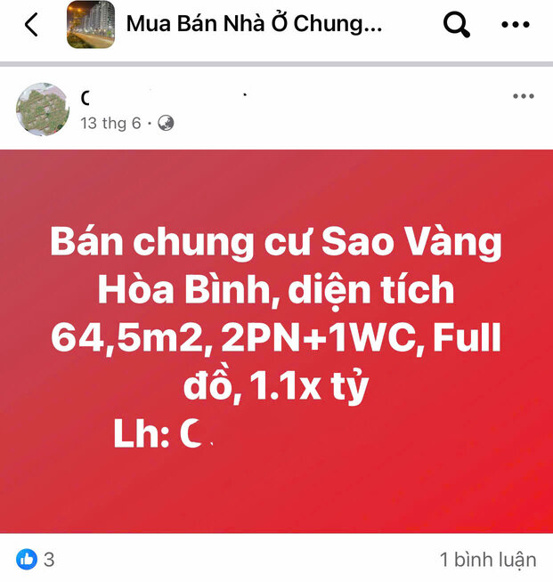 Tin dang ban chung cu cua chi Nguyen Thu Hang. Anh chup man hinh
