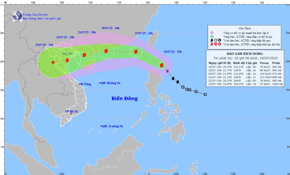 Cap nhat huong di cua bao so 3 Wiphu tren Bien Dong. Anh: Trung tam Du bao Khi tuong Thuy van quoc gia
