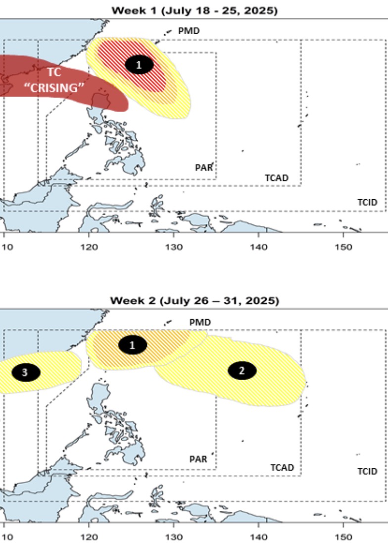 Du bao 3 ap thap lien tiep xuat hien quanh Bien Dong sau bao Wipha. Anh: PAGASA 
