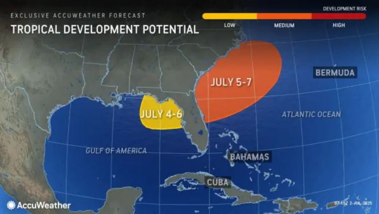 예보에 따르면 허리케인 샹탈은 7월 4~7일에 미국 남동부에서 형성될 수 있습니다. 사진: AccuWeather
