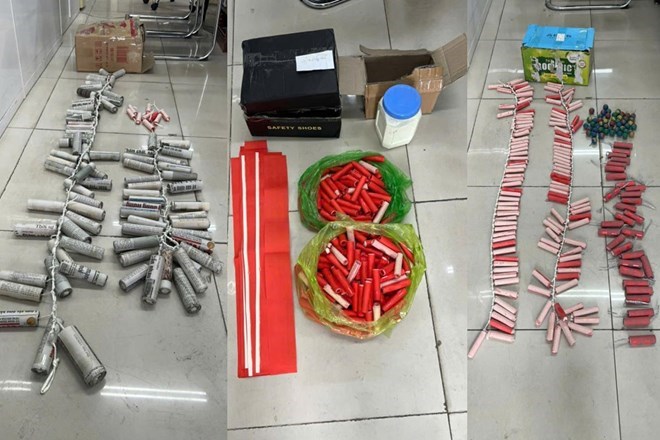 The homemade firecrackers and firecracker production tools were seized by Quang Ninh Provincial Police in early 2025. Photo: Quang Ninh Police