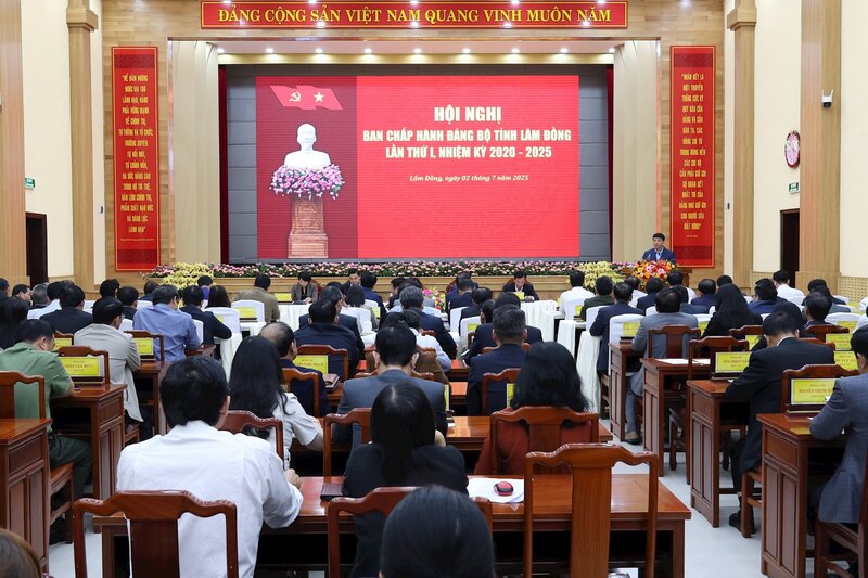 Conference du Comite executif du Parti provincial de Lam Dong pour la premiere fois pour le mandat 2020-2025 adoptant 16 projets de creation d'agences provinciales. Photo : Lam Duc