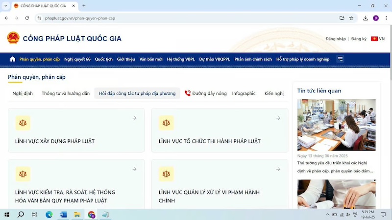 2단계 지방 정부의 사법 업무에 관한 핸드북을 국가 법률 포털에 게시합니다. 사진: 법무부