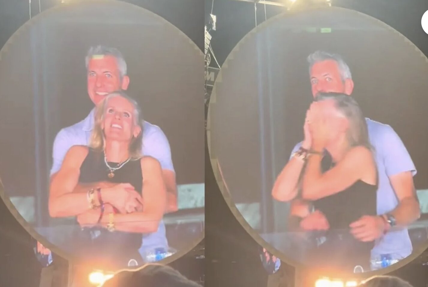 콜드플레이 공연에서 아스트로노머 CEO의 불륜 스캔들 순간. 바이런 CEO는 7월 19일에 사임했습니다. 비디오에서 캡처한 사진