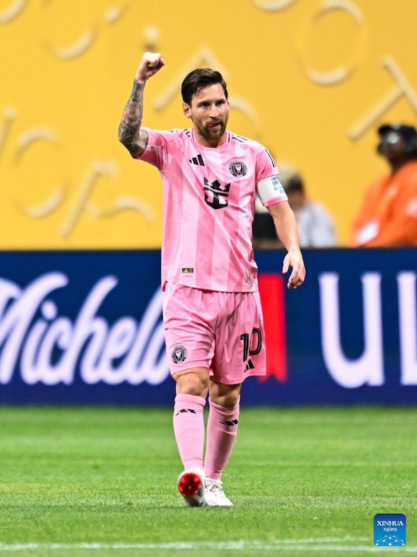 Messi ghi cu dup va dong gop 1 kien tao trong chien thang 5-1 cua Inter Miami. Anh: Xinhua