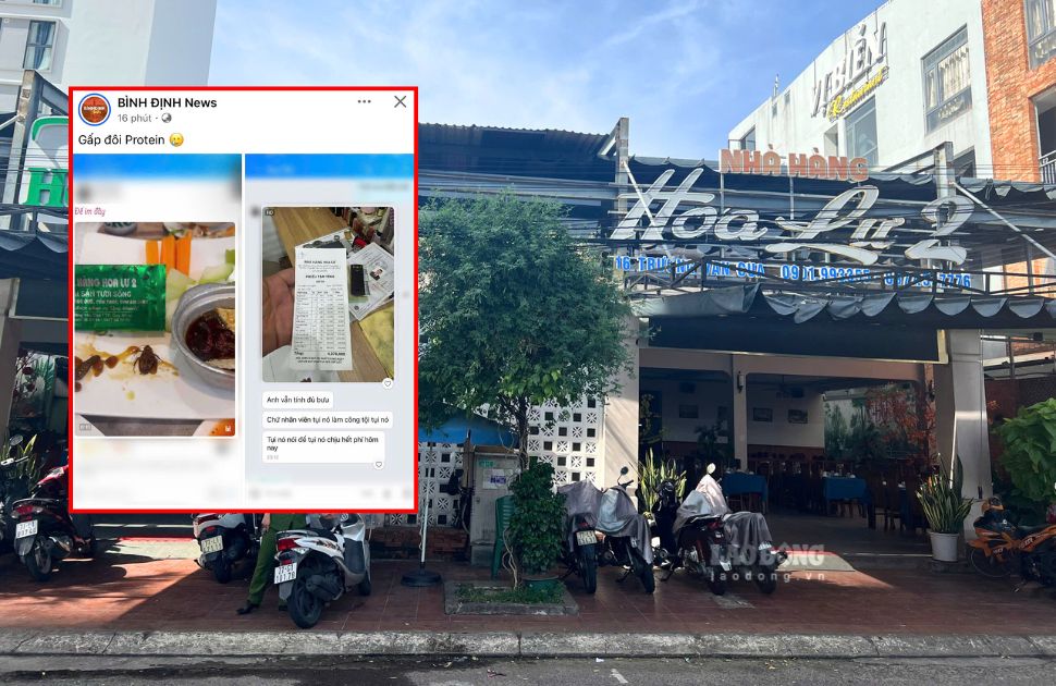 관계 당국은 바퀴벌레가 손님에게 제공되는 음식에 나타난 사건이 Hoa Lu 2 레스토랑(Gia Lai 지방 Quy Nhon Nam bia 구)에서 발생했다고 확인했습니다. 사진: Hoai Phuong