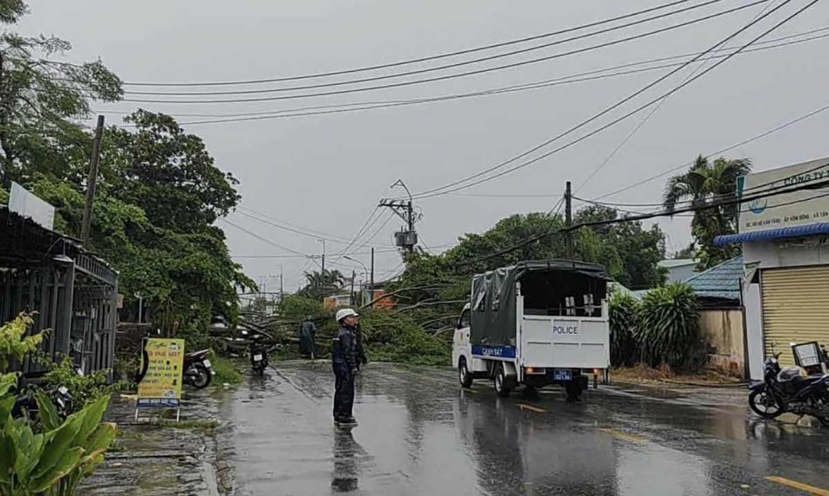 Duong Ho Vang Tang, doan di qua nga tu Tan Qui, nga cay xanh lon. Khu vuc bi cup dien. Anh: Anh Tu