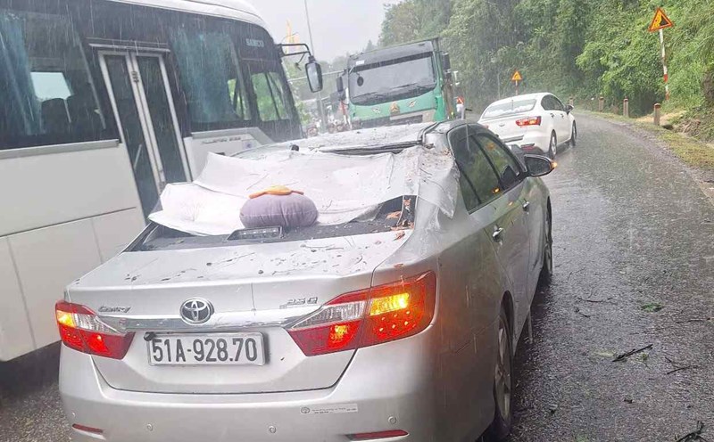 The car was damaged by fallen trees. Photo: Lam Hong