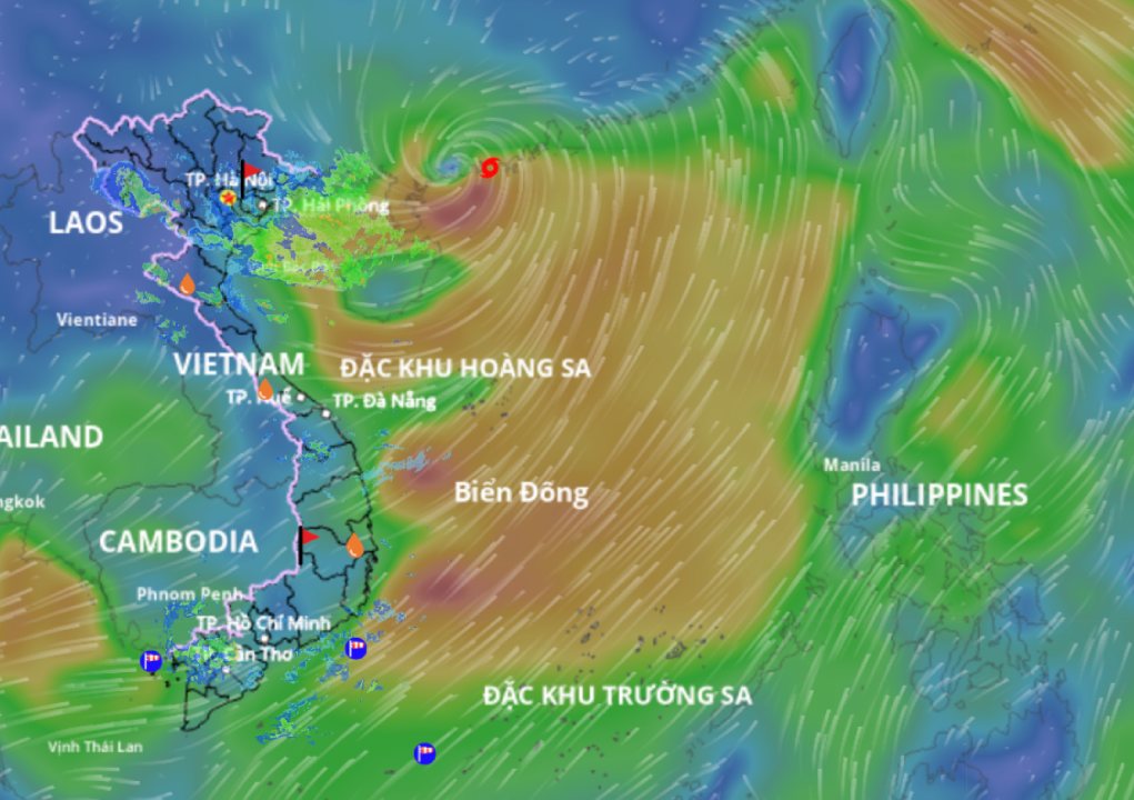 7月20日午後9時の台風3号Wiphaの位置。出典:ベトナム自然災害監視システム
