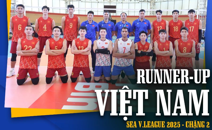 베트남 남자 배구 대표팀 SEA V.리그 2025 2단계 준우승. 사진: 베트남 배구
