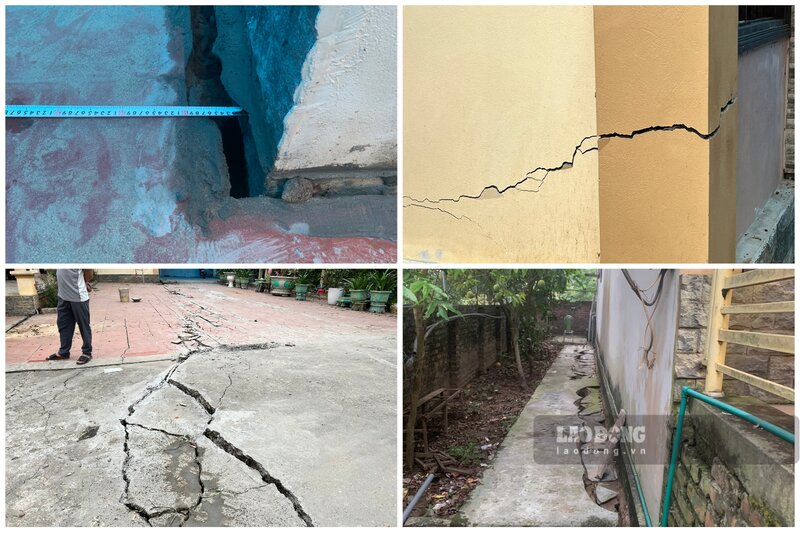 Vụ sạt lở khiến nhiều nhà dân nứt toác. Ảnh: Tô Công.