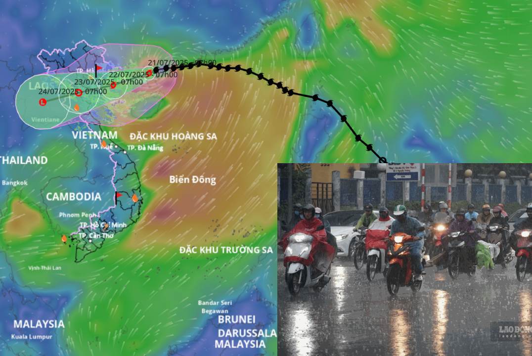 台風3号ウィファは7月21日から北部で広範囲に大雨を引き起こすと予測されています。台風の進路:ベトナム自然災害監視システム