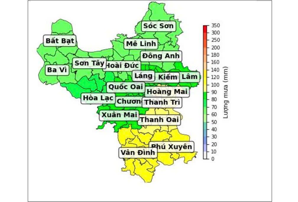 Map of rainfall forecast from the afternoon of July 21 to the afternoon of July 22. Photo: Hydrometeorological Forecast Department