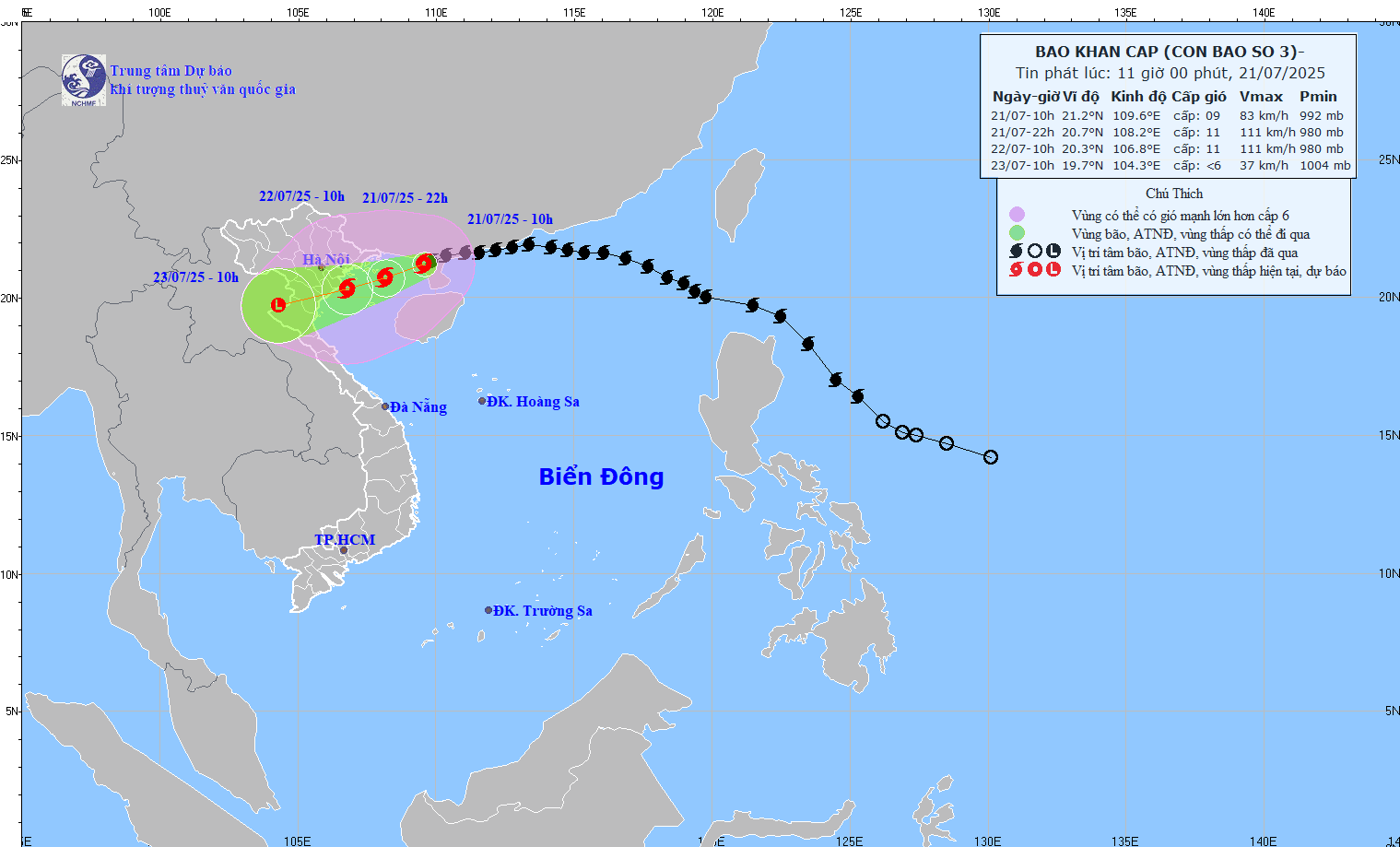 Pronostice el camino del tifon No. 3 wipha. Foto: NCHMF