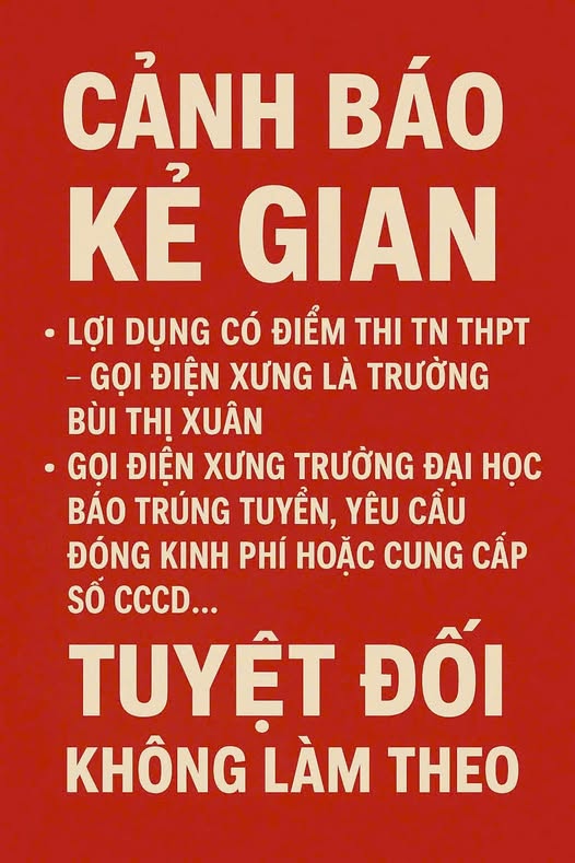 Bui Thi Xuan High School issued a warning to parents and 12th graders. Photo: School.