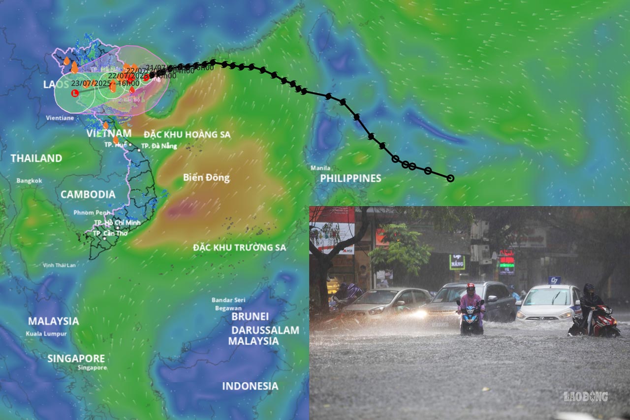 Typhoon No. 3 Wipha is forecast to bring the heaviest rain tonight and tomorrow morning, July 22. Storm location source: Vietnam Disaster Monitoring System