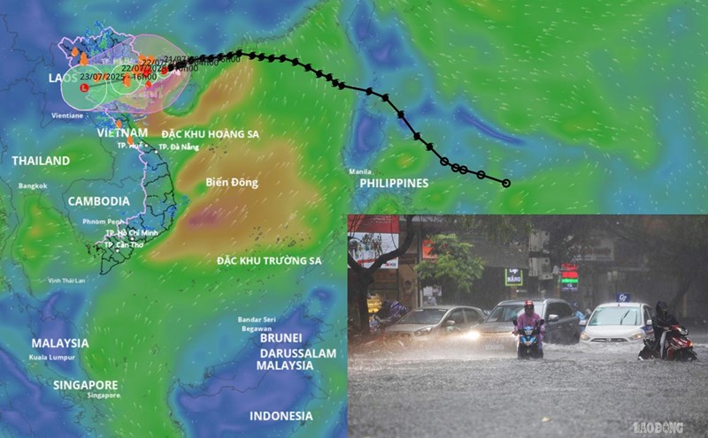 Typhoon No. 3 Wipha is forecast to bring the heaviest rain tonight and tomorrow morning, July 22. Storm location source: Vietnam Disaster Monitoring System