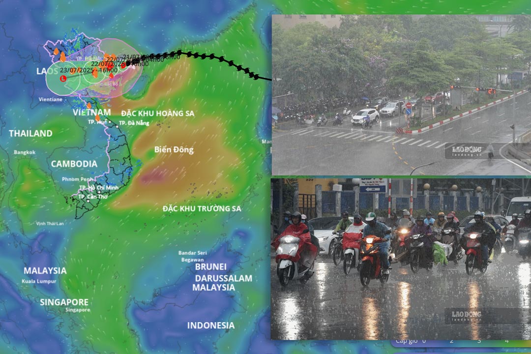 Storm No. 3 Wipha is forecast to cause strong winds in Hanoi from tomorrow afternoon, July 21. Source of the storm's path: Vietnam Disaster Monitoring System