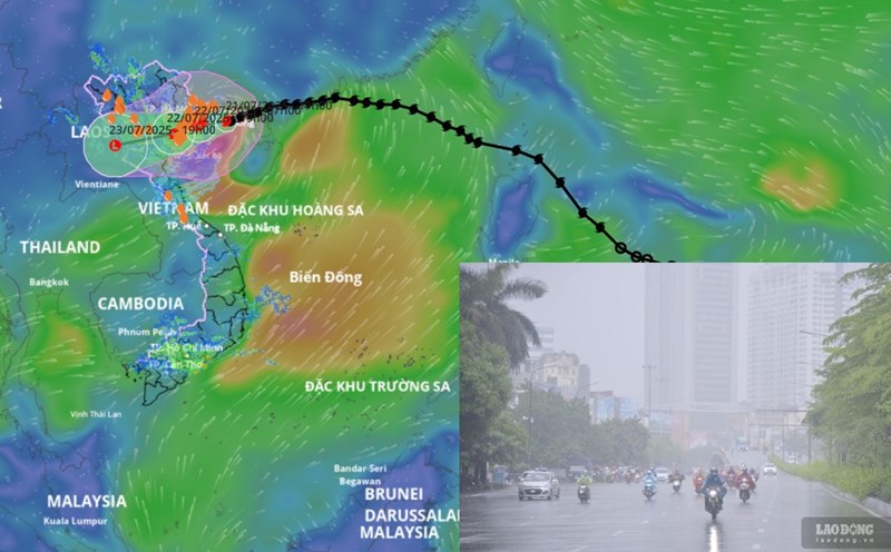 Storm No. 3 Wipha is forecast to make landfall in Hai Phong - Thanh Hoa from noon to tomorrow afternoon, July 21. Storm location source: Vietnam Disaster Monitoring System