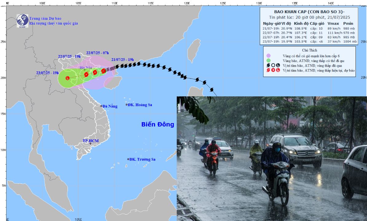 台風3号Wiphaの位置と進路は、7月21日午後8時に更新されました。写真:国立水文気象予報センター
