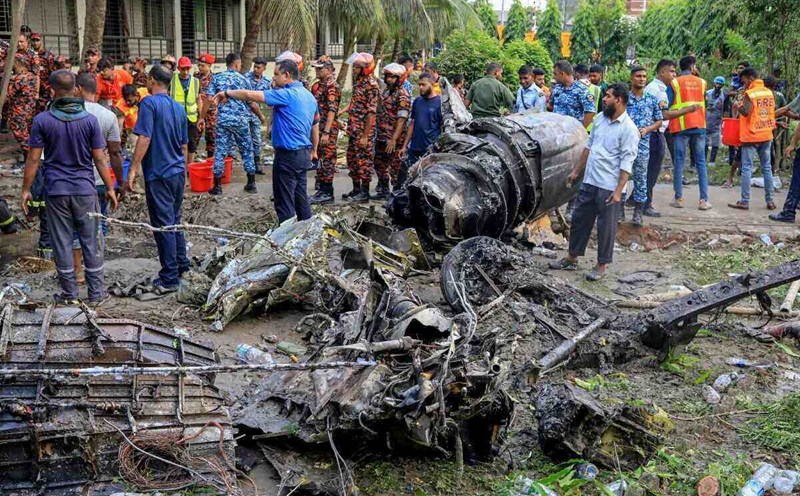 Scene of the plane crash in Bangladesh on July 21. Photo: AFP