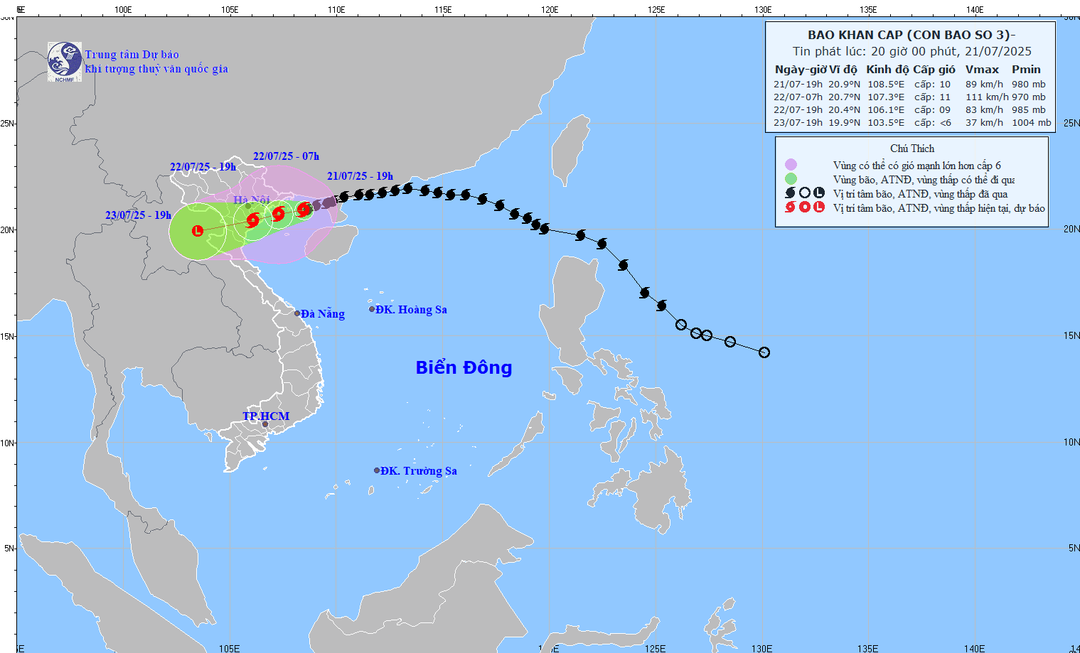 Pronostice el camino del tifon No. 3 wipha. Foto: NCHMF