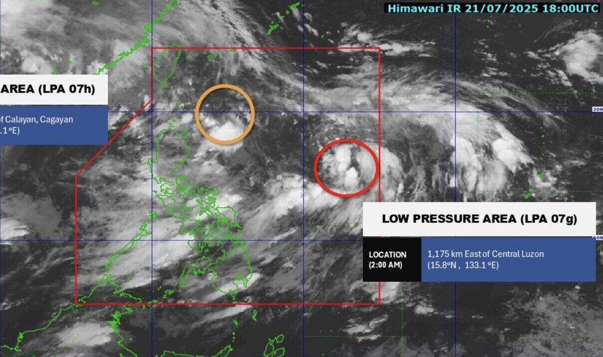동해 근처의 저기압이 계속해서 발생하고 있으며 열대 저기압으로 강화될 가능성이 있습니다. 사진: PAGASA